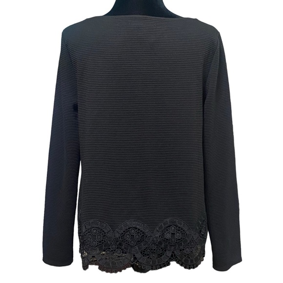 Loft Black Ribbed Boat Neck Top Medium NWT Lace Trim Whimsigoth Boho Chic - Picture 3 of 6
